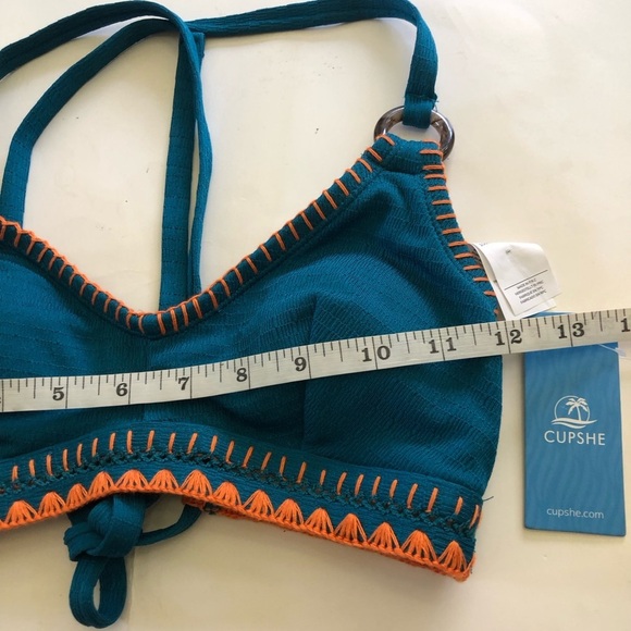 Cupshe Deep Lagoon Stitch Textured Bikini Top & High-Waisted Bottoms Set Size XS - Picture 7 of 13